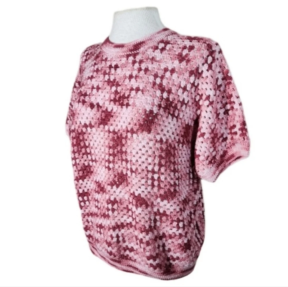 Hand Crafted Crocheted Pullover Pink Size L - Picture 4 of 12